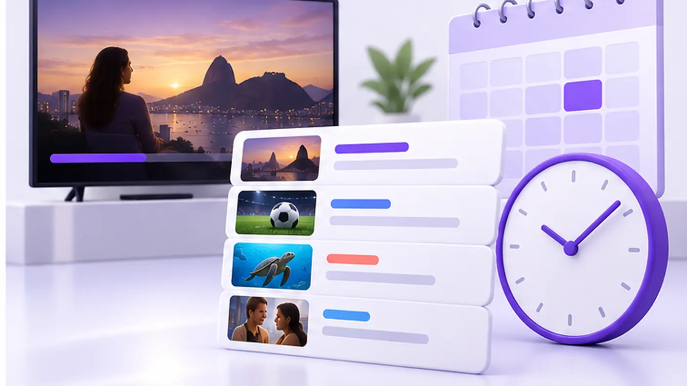 Conferência do canal, horário e título na programação da TV Express