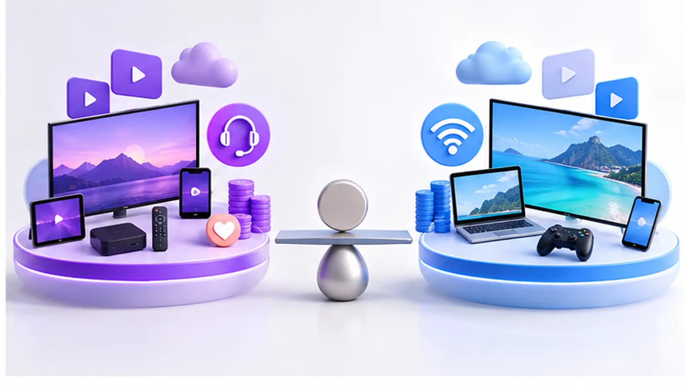 Comparação entre TV Express e Blue TV por oferta, aparelho, custo e suporte